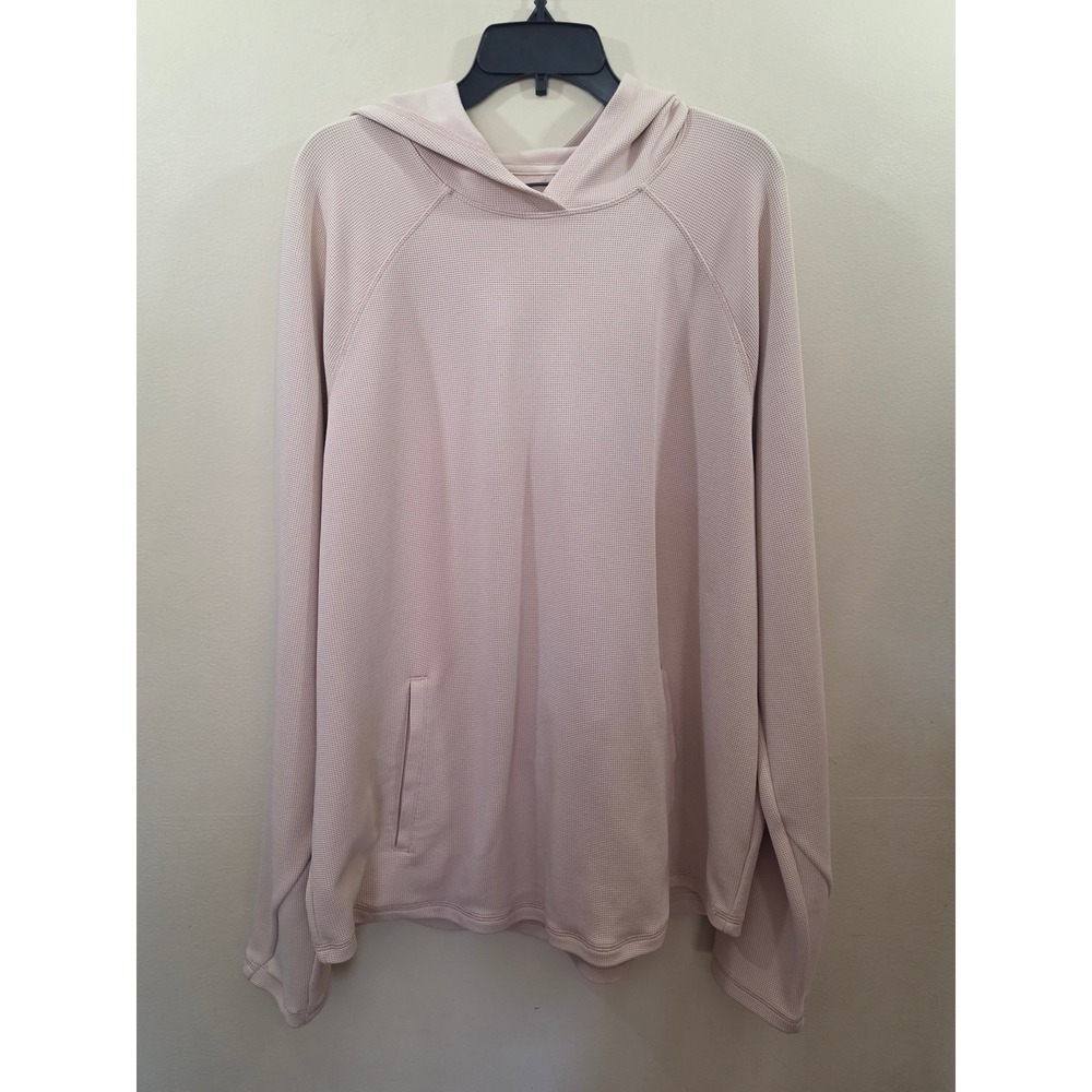 Woman's All in Motion Mens Waffle Knit Hoodie Pink Raglan Sleeve Thumbhole Large
